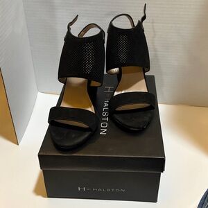 H by Halston Black Peep-Toe Heels